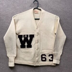 Vintage Stadium Shaker Sweater Co Wool Varsity Cardigan Letterman W 63 Baseball
